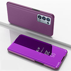 Handytasche Stand Schutzhülle Flip Leder Rahmen Spiegel Tasche für Oppo Reno6 Pro 5G Violett