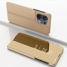 Handytasche Stand Schutzhülle Flip Leder Rahmen Spiegel Tasche für Oppo Reno8 Pro+ Plus 5G Gold