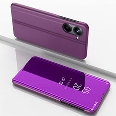 Handytasche Stand Schutzhülle Flip Leder Rahmen Spiegel Tasche für Realme 10 4G Violett