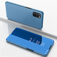 Handytasche Stand Schutzhülle Flip Leder Rahmen Spiegel Tasche für Samsung Galaxy A02s Blau