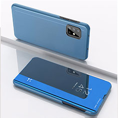 Handytasche Stand Schutzhülle Flip Leder Rahmen Spiegel Tasche für Samsung Galaxy A71 4G A715 Blau
