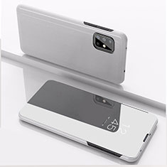 Handytasche Stand Schutzhülle Flip Leder Rahmen Spiegel Tasche für Samsung Galaxy A71 4G A715 Silber