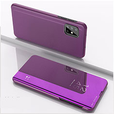 Handytasche Stand Schutzhülle Flip Leder Rahmen Spiegel Tasche für Samsung Galaxy A71 4G A715 Violett