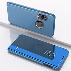 Handytasche Stand Schutzhülle Flip Leder Rahmen Spiegel Tasche für Samsung Galaxy M01s Blau
