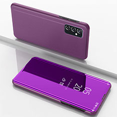 Handytasche Stand Schutzhülle Flip Leder Rahmen Spiegel Tasche für Samsung Galaxy M52 5G Violett