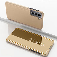 Handytasche Stand Schutzhülle Flip Leder Rahmen Spiegel Tasche für Samsung Galaxy S22 5G Gold