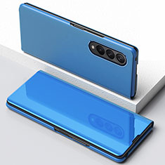 Handytasche Stand Schutzhülle Flip Leder Rahmen Spiegel Tasche für Samsung Galaxy Z Fold3 5G Blau