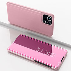Handytasche Stand Schutzhülle Flip Leder Rahmen Spiegel Tasche für Xiaomi Mi 11 Lite 5G Rosa