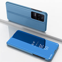 Handytasche Stand Schutzhülle Flip Leder Rahmen Spiegel Tasche für Xiaomi Poco F4 5G Blau
