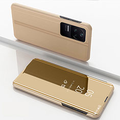 Handytasche Stand Schutzhülle Flip Leder Rahmen Spiegel Tasche für Xiaomi Poco F4 5G Gold
