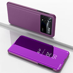 Handytasche Stand Schutzhülle Flip Leder Rahmen Spiegel Tasche für Xiaomi Poco X4 Pro 5G Violett