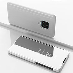 Handytasche Stand Schutzhülle Flip Leder Rahmen Spiegel Tasche für Xiaomi Redmi 10X 5G Silber