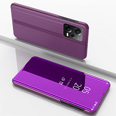 Handytasche Stand Schutzhülle Flip Leder Rahmen Spiegel Tasche für Xiaomi Redmi Note 12 5G Violett