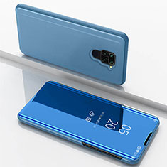 Handytasche Stand Schutzhülle Flip Leder Rahmen Spiegel Tasche für Xiaomi Redmi Note 9 Blau