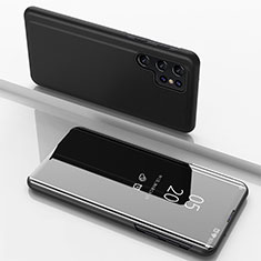 Handytasche Stand Schutzhülle Flip Leder Rahmen Spiegel Tasche H01 für Samsung Galaxy S21 Ultra 5G Schwarz