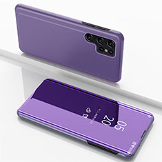 Handytasche Stand Schutzhülle Flip Leder Rahmen Spiegel Tasche H01 für Samsung Galaxy S21 Ultra 5G Violett