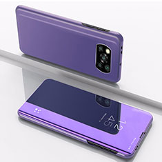 Handytasche Stand Schutzhülle Flip Leder Rahmen Spiegel Tasche L03 für Xiaomi Poco X3 NFC Violett