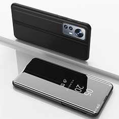 Handytasche Stand Schutzhülle Flip Leder Rahmen Spiegel Tasche L04 für Xiaomi Mi 12 5G Schwarz