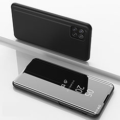 Handytasche Stand Schutzhülle Flip Leder Rahmen Spiegel Tasche L05 für Samsung Galaxy F42 5G Schwarz