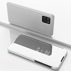 Handytasche Stand Schutzhülle Flip Leder Rahmen Spiegel Tasche L05 für Samsung Galaxy F42 5G Silber