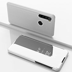 Handytasche Stand Schutzhülle Flip Leder Rahmen Spiegel Tasche M01 für Xiaomi Redmi Note 8T Silber