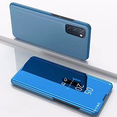 Handytasche Stand Schutzhülle Flip Leder Rahmen Spiegel Tasche M02 für Huawei Honor View 30 5G Blau