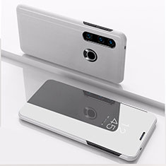 Handytasche Stand Schutzhülle Flip Leder Rahmen Spiegel Tasche QH1 für Huawei P40 Lite E Silber