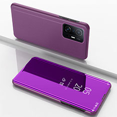 Handytasche Stand Schutzhülle Flip Leder Rahmen Spiegel Tasche QH1 für Xiaomi Mi 11T 5G Violett