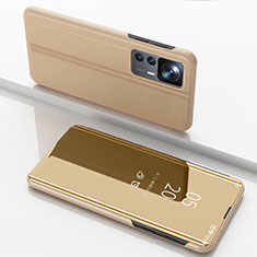 Handytasche Stand Schutzhülle Flip Leder Rahmen Spiegel Tasche QH1 für Xiaomi Mi 12T Pro 5G Gold