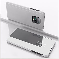 Handytasche Stand Schutzhülle Flip Leder Rahmen Spiegel Tasche QH1 für Xiaomi Redmi 10X 5G Silber