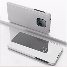 Handytasche Stand Schutzhülle Flip Leder Rahmen Spiegel Tasche QH1 für Xiaomi Redmi 10X Pro 5G Silber