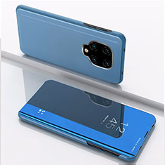Handytasche Stand Schutzhülle Flip Leder Rahmen Spiegel Tasche QH1 für Xiaomi Redmi Note 9 Pro Blau