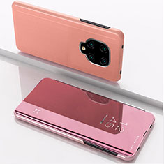 Handytasche Stand Schutzhülle Flip Leder Rahmen Spiegel Tasche QH1 für Xiaomi Redmi Note 9 Pro Rosegold