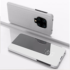 Handytasche Stand Schutzhülle Flip Leder Rahmen Spiegel Tasche QH1 für Xiaomi Redmi Note 9 Pro Silber