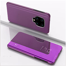 Handytasche Stand Schutzhülle Flip Leder Rahmen Spiegel Tasche QH1 für Xiaomi Redmi Note 9 Pro Violett