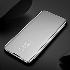 Handytasche Stand Schutzhülle Flip Leder Rahmen Spiegel Tasche S01 für Xiaomi Mi Note 10 Silber