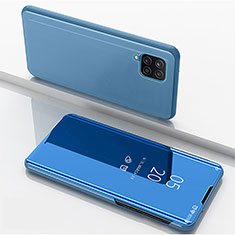 Handytasche Stand Schutzhülle Flip Leder Rahmen Spiegel Tasche ZL1 für Samsung Galaxy A12 Nacho Blau