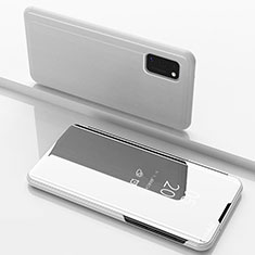 Handytasche Stand Schutzhülle Flip Leder Rahmen Spiegel Tasche ZL1 für Samsung Galaxy A41 Silber