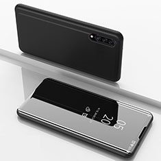 Handytasche Stand Schutzhülle Flip Leder Rahmen Spiegel Tasche ZL1 für Samsung Galaxy A50 Schwarz