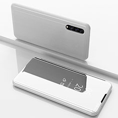 Handytasche Stand Schutzhülle Flip Leder Rahmen Spiegel Tasche ZL1 für Samsung Galaxy A50 Silber