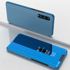 Handytasche Stand Schutzhülle Flip Leder Rahmen Spiegel Tasche ZL1 für Samsung Galaxy A70 Blau