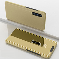 Handytasche Stand Schutzhülle Flip Leder Rahmen Spiegel Tasche ZL1 für Samsung Galaxy A70 Gold