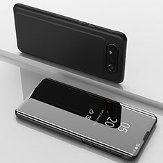 Handytasche Stand Schutzhülle Flip Leder Rahmen Spiegel Tasche ZL1 für Samsung Galaxy A80 Schwarz