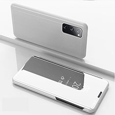 Handytasche Stand Schutzhülle Flip Leder Rahmen Spiegel Tasche ZL1 für Samsung Galaxy S20 5G Silber