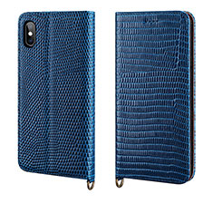 Handytasche Stand Schutzhülle Leder Hülle P03 für Apple iPhone Xs Blau