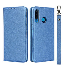 Handytasche Stand Schutzhülle Leder Hülle T09 für Huawei P30 Lite XL Blau