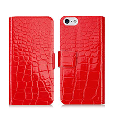 Handytasche Stand Schutzhülle Leder Krokodil für Apple iPhone SE Rot