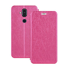 Handytasche Stand Schutzhülle Leder L02 für Nokia 7.1 Plus Pink