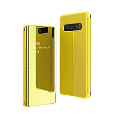 Handytasche Stand Schutzhülle Leder Rahmen Spiegel Tasche A01 für Samsung Galaxy S10 Plus Gelb