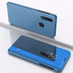 Handytasche Stand Schutzhülle Leder Rahmen Spiegel Tasche für Samsung Galaxy A20 Blau
